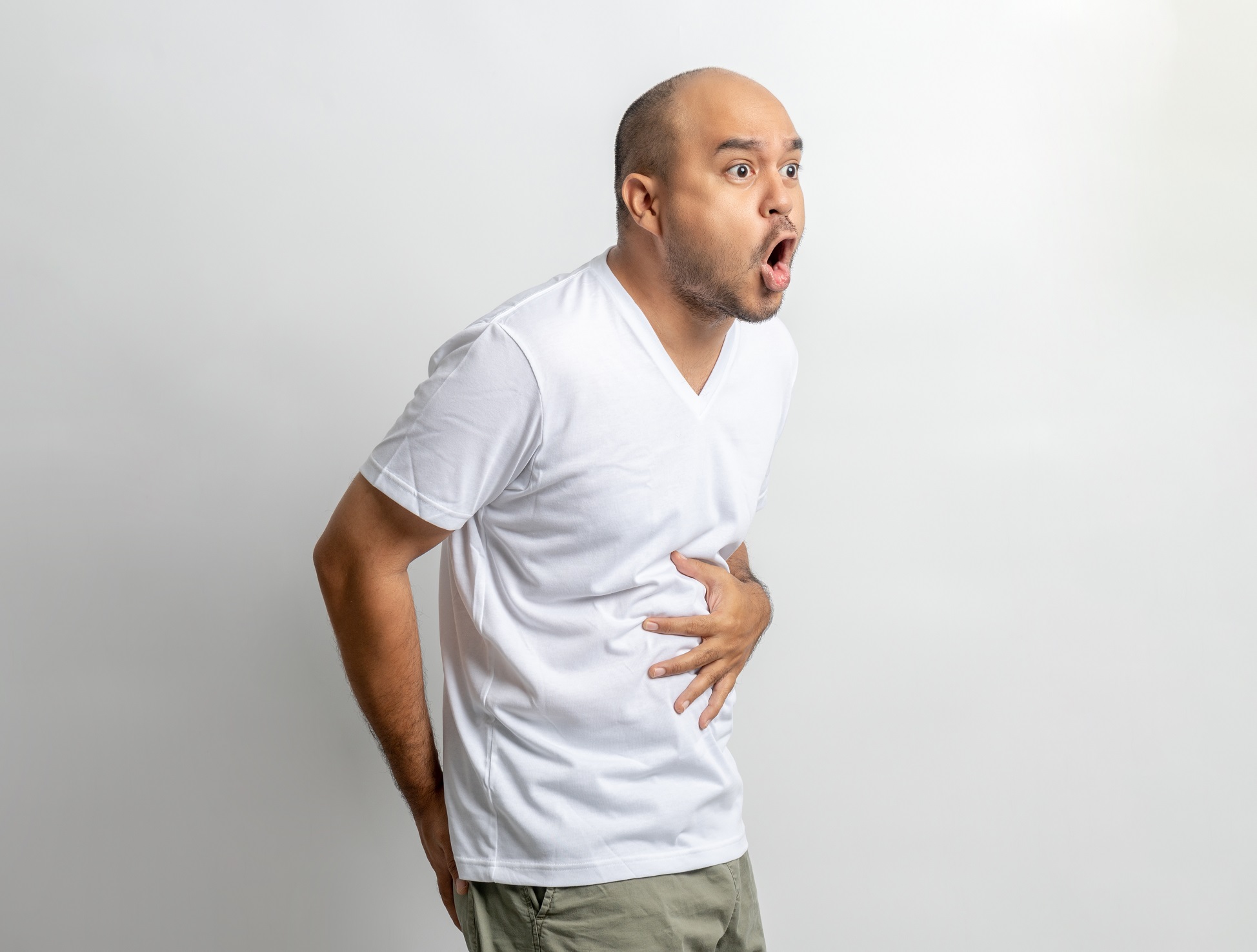 Man needs to use a restroom.