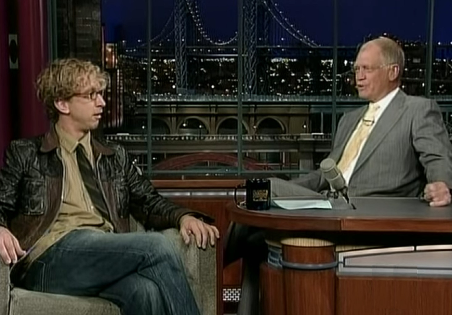 Andy Dick is seating and talking with David Letterman - from Late Show With David Letterman (1993- 2013)