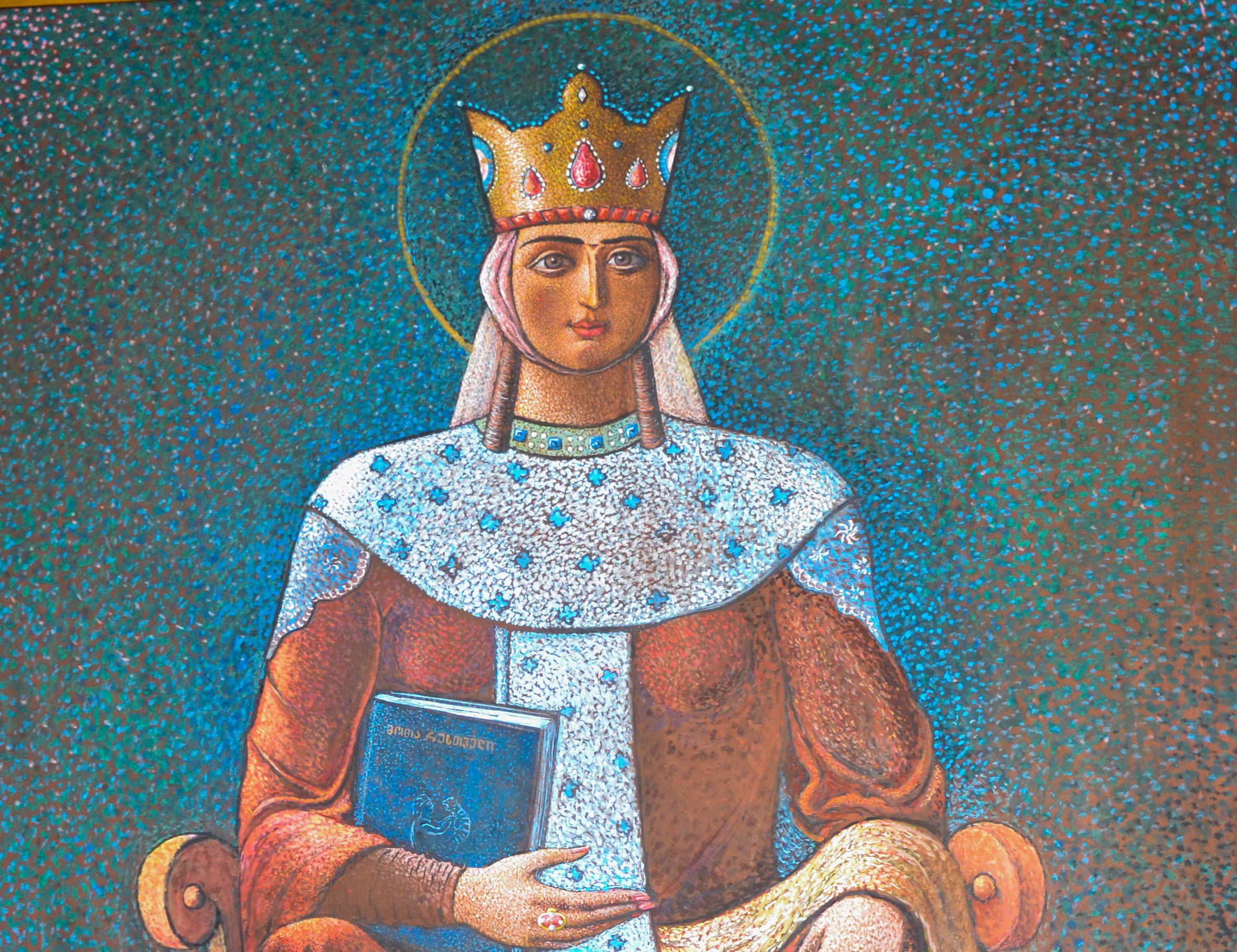 Portrait of Tamar of Georgia in royal clothes and crown