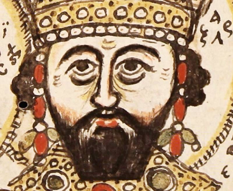 Imperial portrait in Mutinensis gr. 122, depicting Alexios III Angelos wearing golden clothes