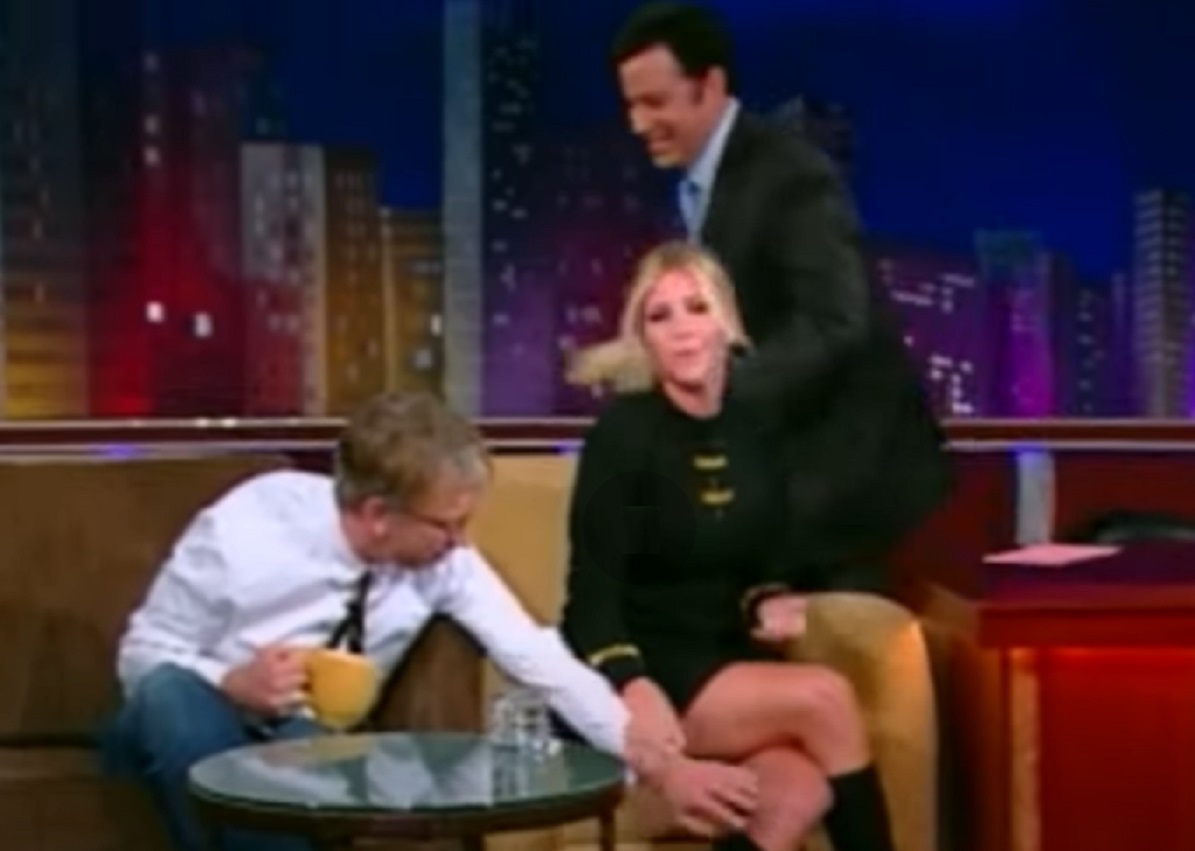 Screenshot: Andy Dick touching Ivanka Trump on her leg - from Jimmy Kimmel Live! 2007