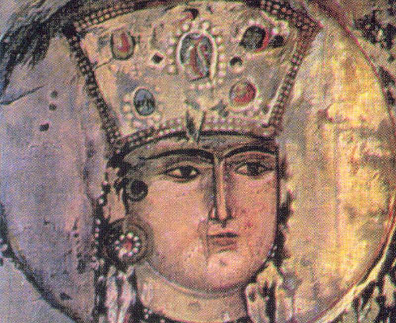 Queen Tamar of Georgia in colorful dress and crown