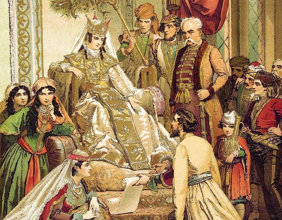 Queen Tamar from Georgia in golden clothes and a crown