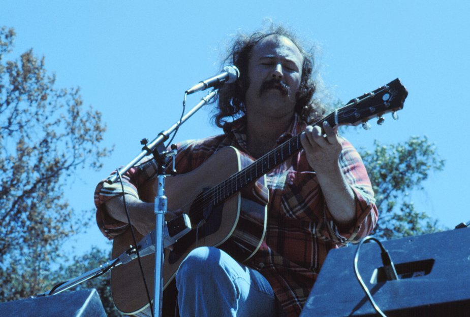 David Crosby 1976 Crosby-Nash show at the Frost Amphitheater, Stanford California performing on stage outside
