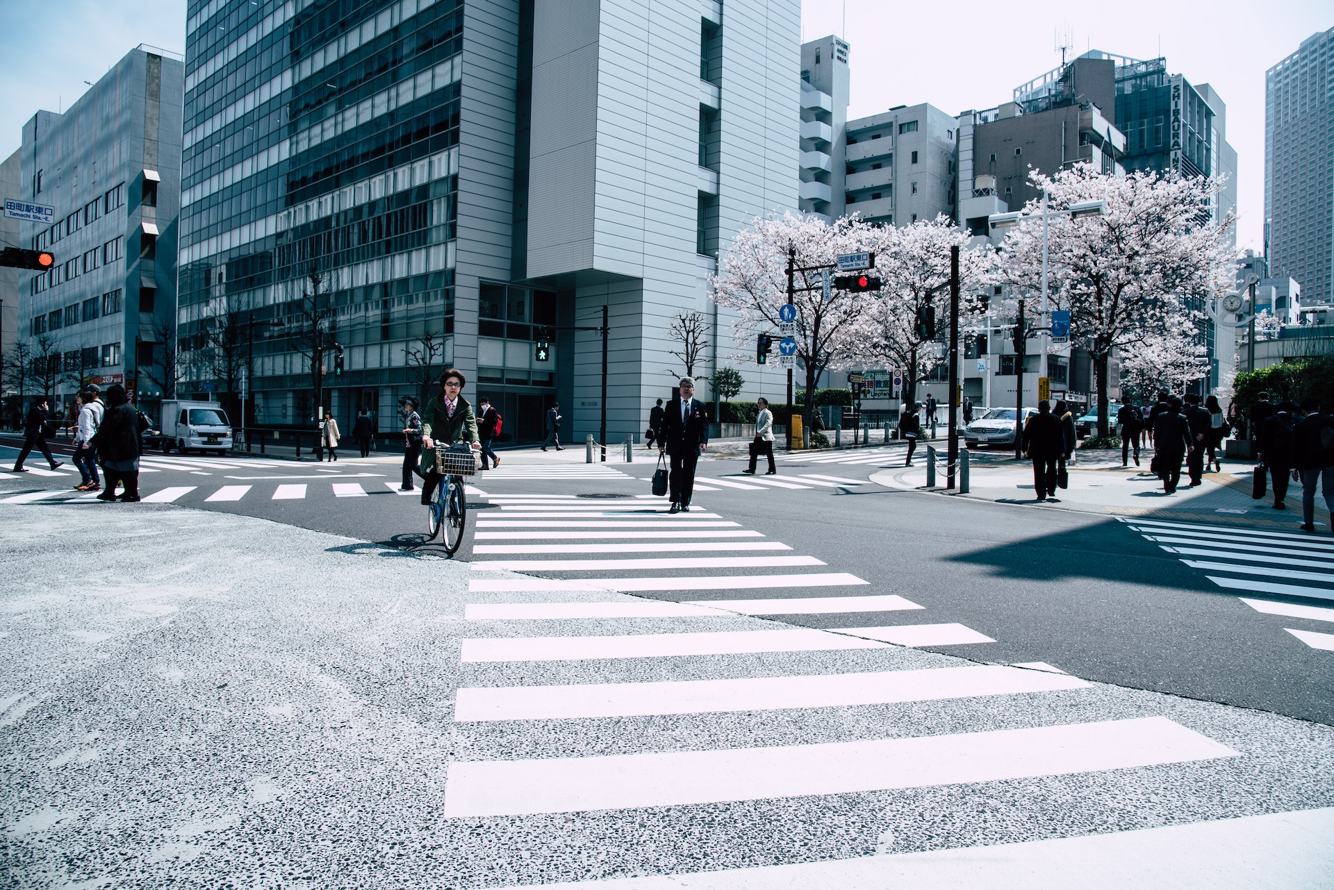People walking at intersection