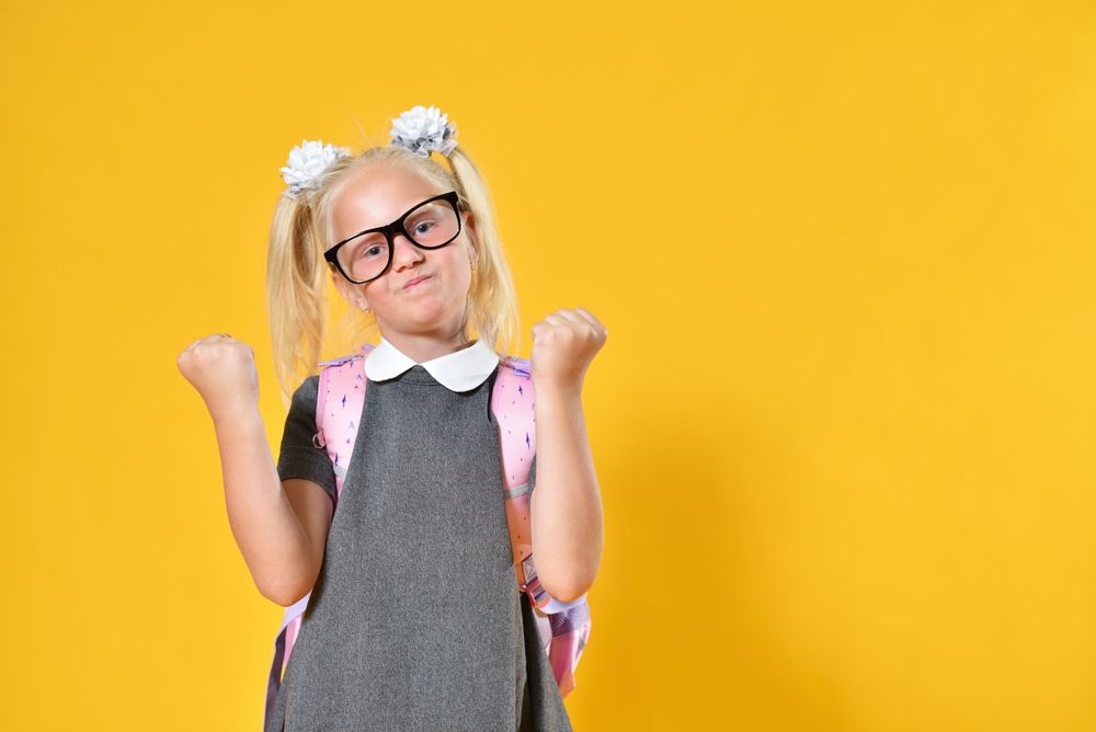Elementary school girl ready to defend herself