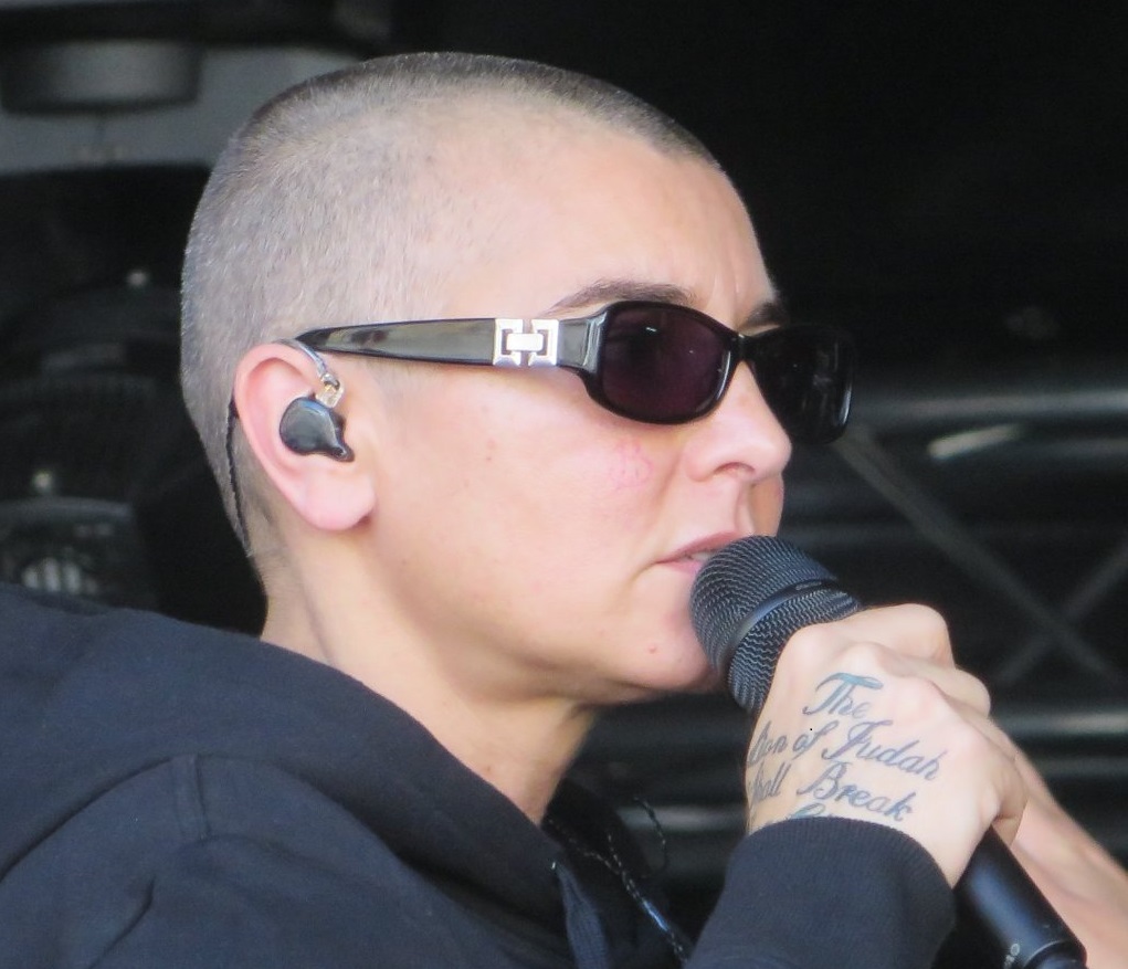 Sinéad O’Connor wearing black sunglasses is performing live on stage - 2014