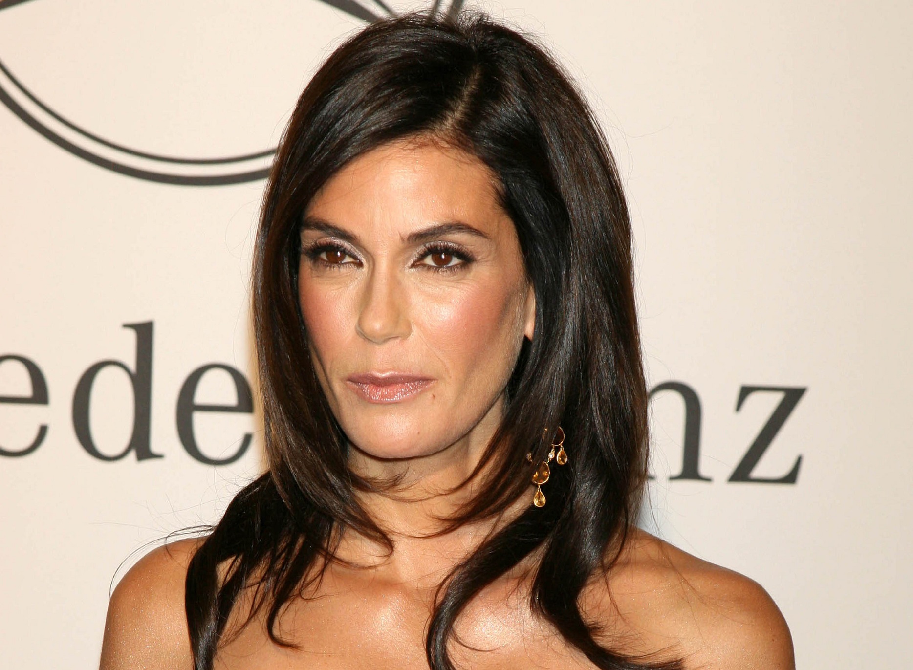 Teri Hatcher with long black hair is looking at side - 2006