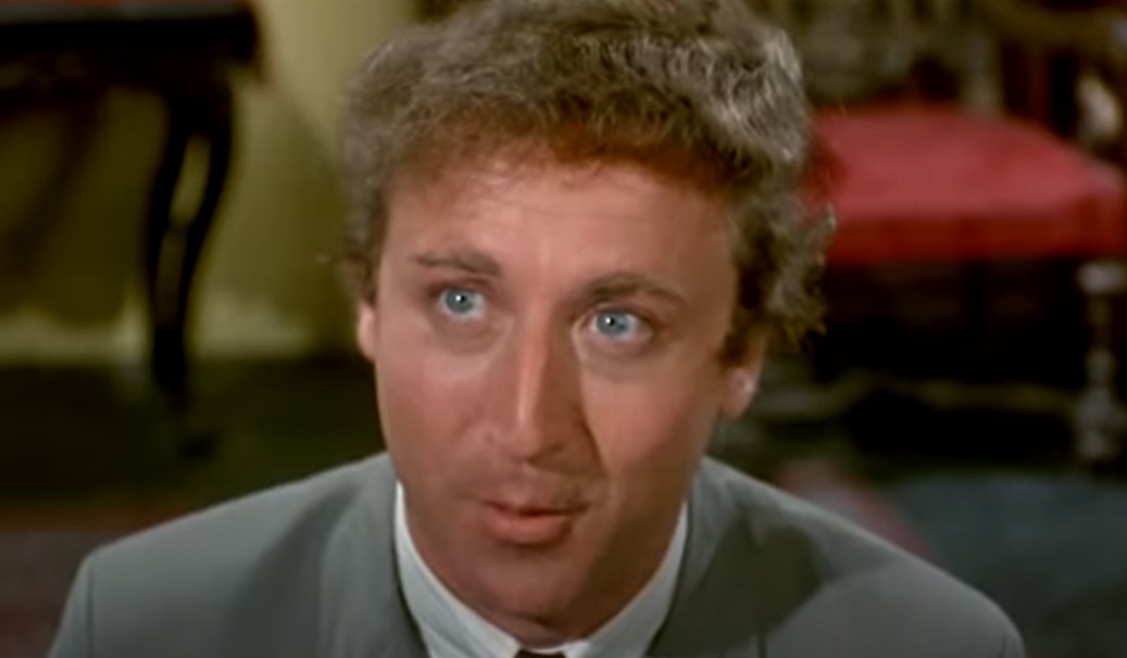 Gene Wilder in The Producers wearing gray suit