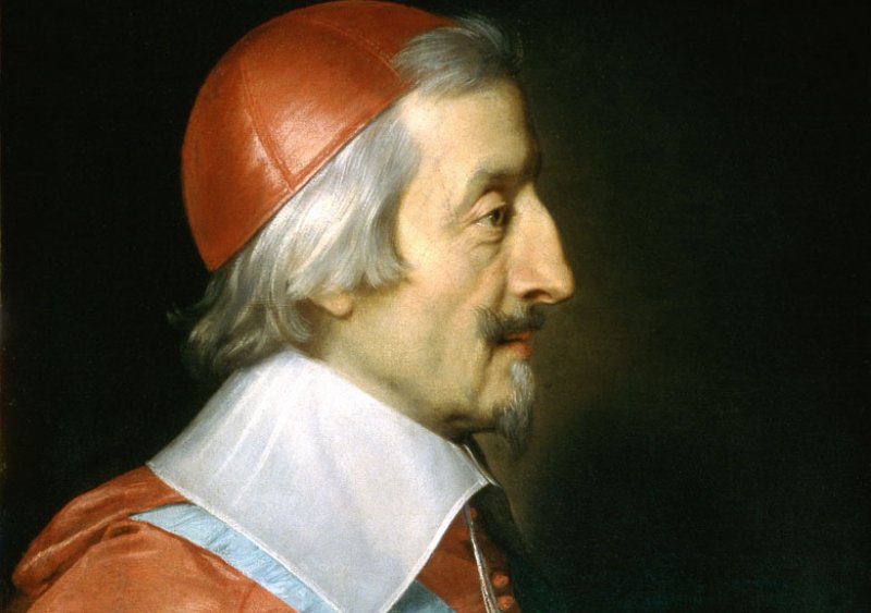 Portrait of Richelieu by Philippe de Champaigne in red Clerical clothing and a hat