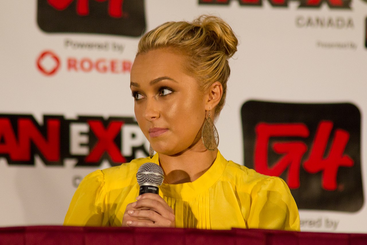 Hayden Panettiere wearing yellow shirt ,holding a microphone - 2011