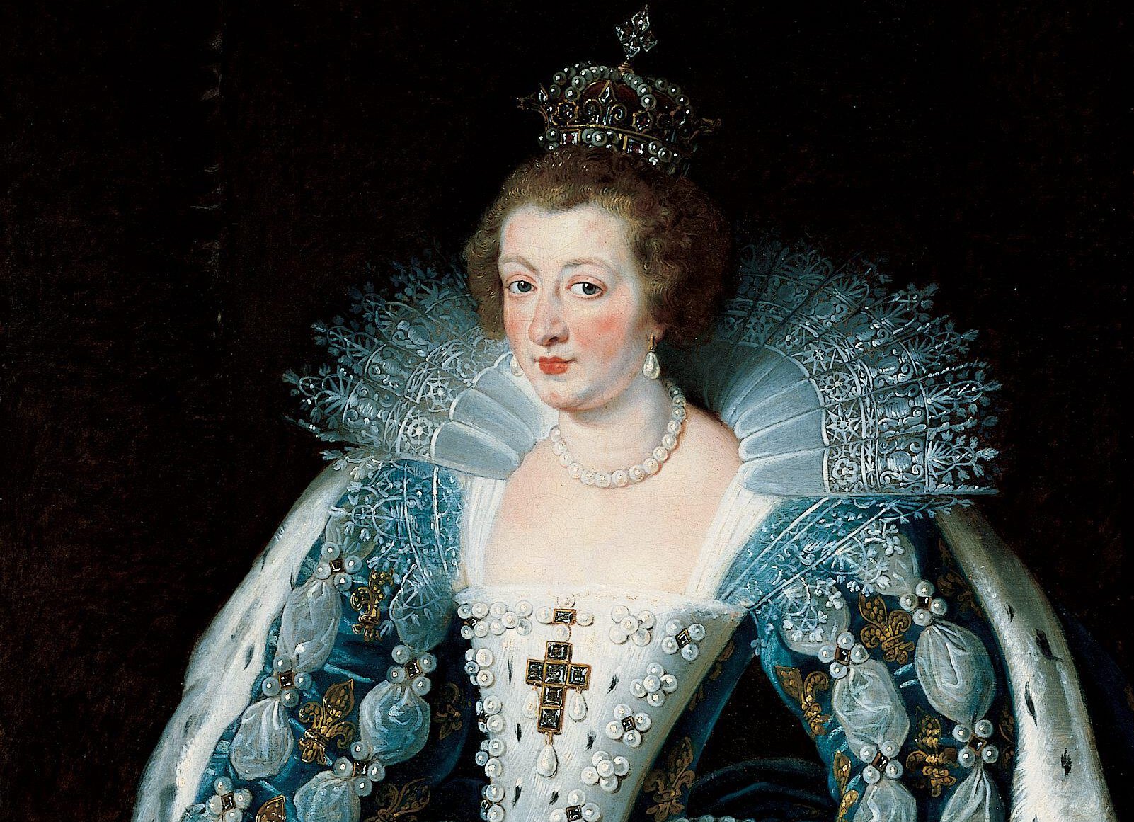 Anne of Austria, coronation costume, by Peter Paul Rubens wearing a crown