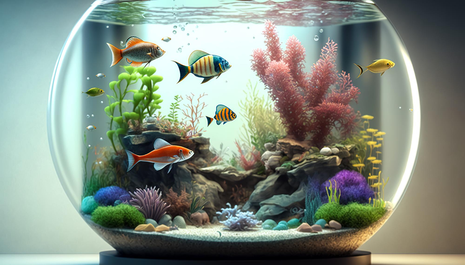 Small pile of fish inside in a glass bowl swimming.