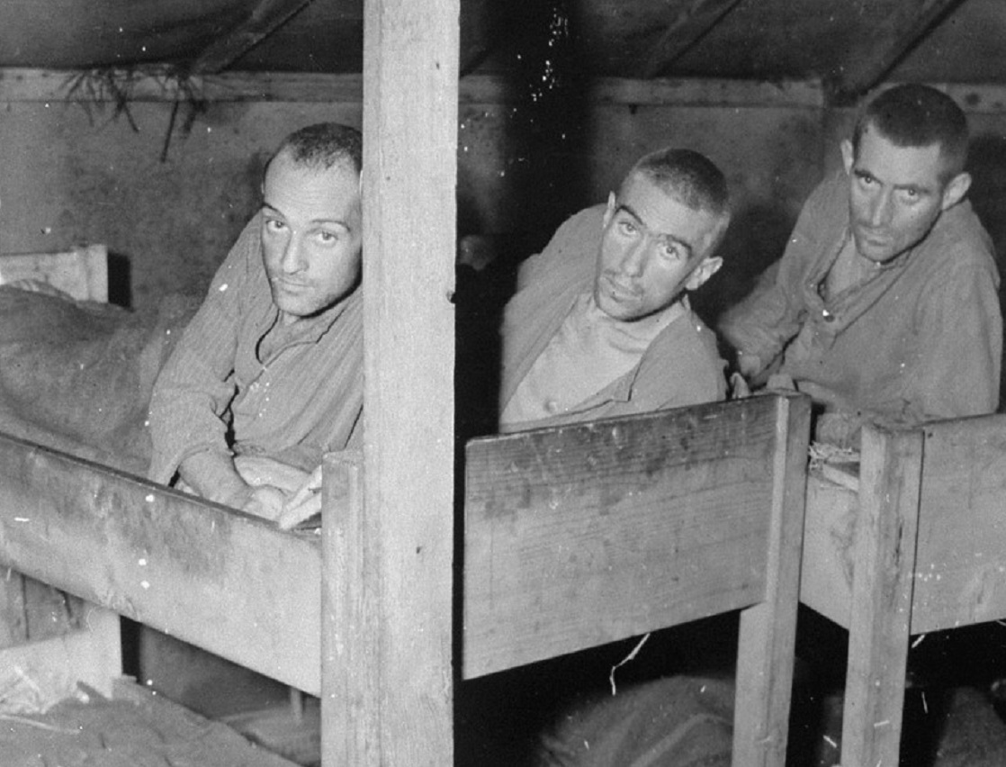 Survivors in a barracks in the Ampfing concentration camp - 1945