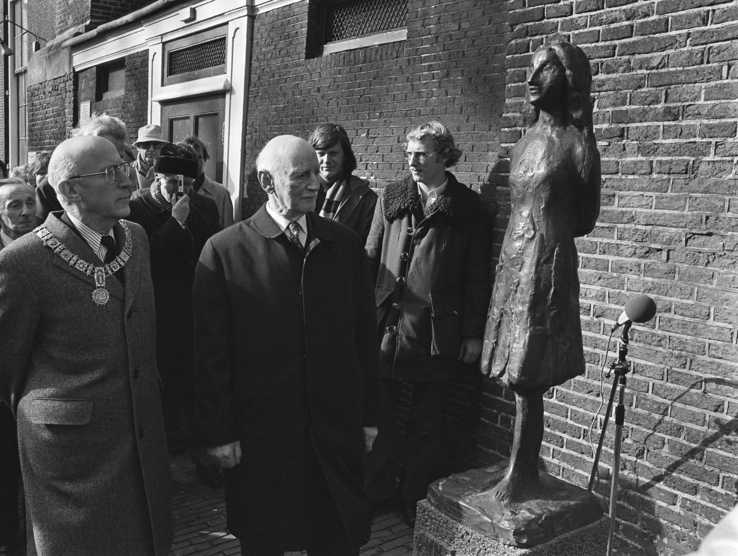 Otto Frank inaugurating the Statue of Anne Frank, Amsterdam 1977.