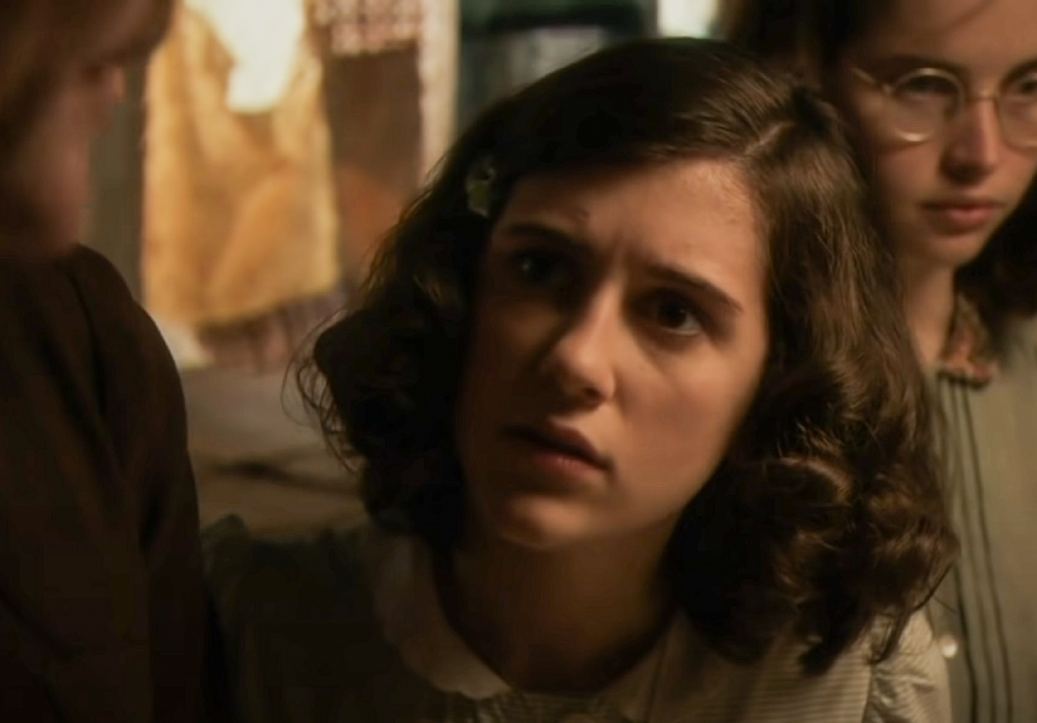 Screenshot: (Ellie Kendrick) Anne Frank looking at side - From BBC ,The Diary Of Anne Frank (2009)