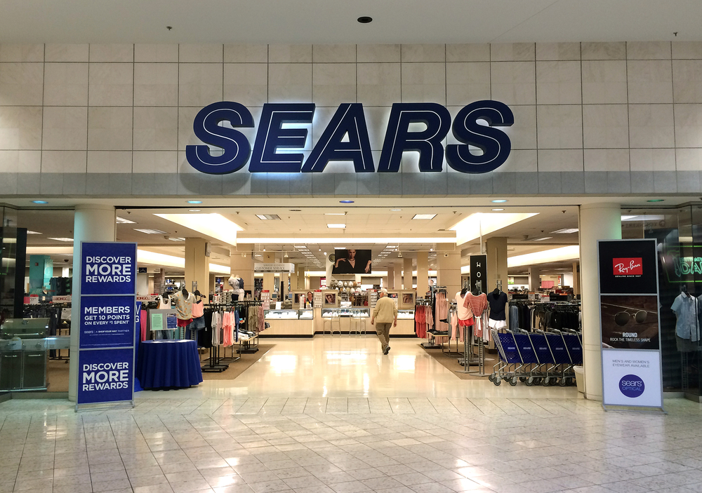 The Sears retail store sign and entrance