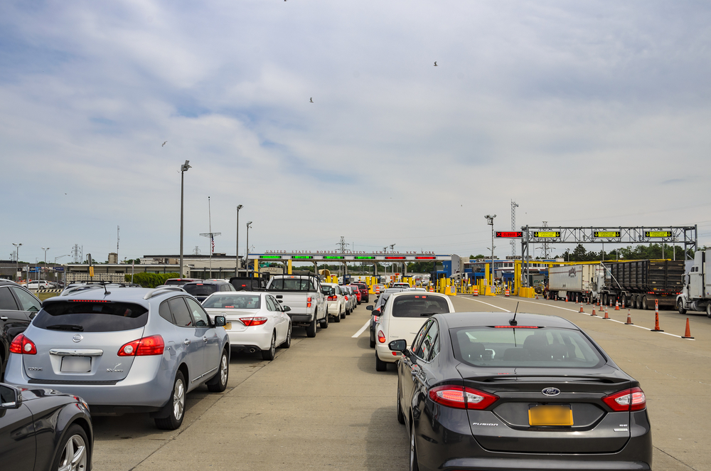 Vehicles queuing to cross the borders
