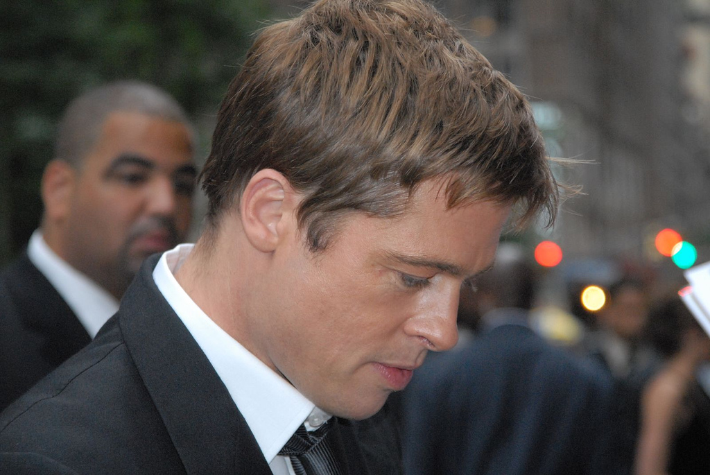 Brad Pitt in suit looking right