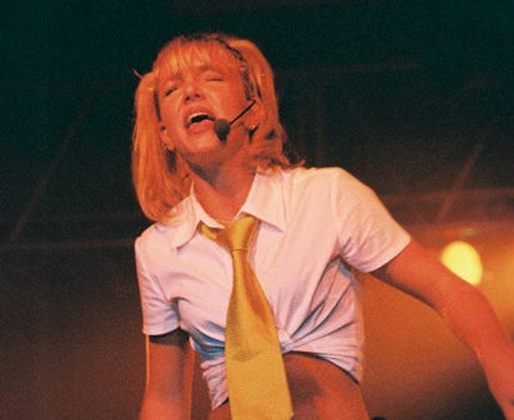 Britney Spears is performing live in concert, 1999.