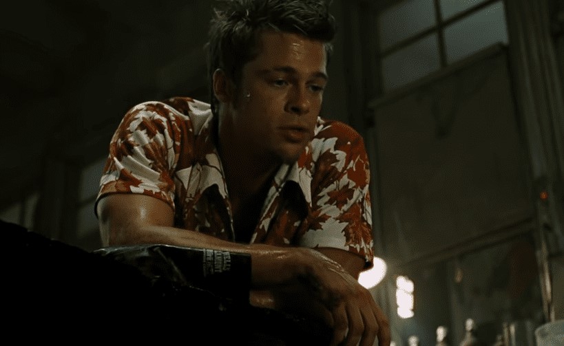 Brad Pitt in Fight Club wearing colorful shirt