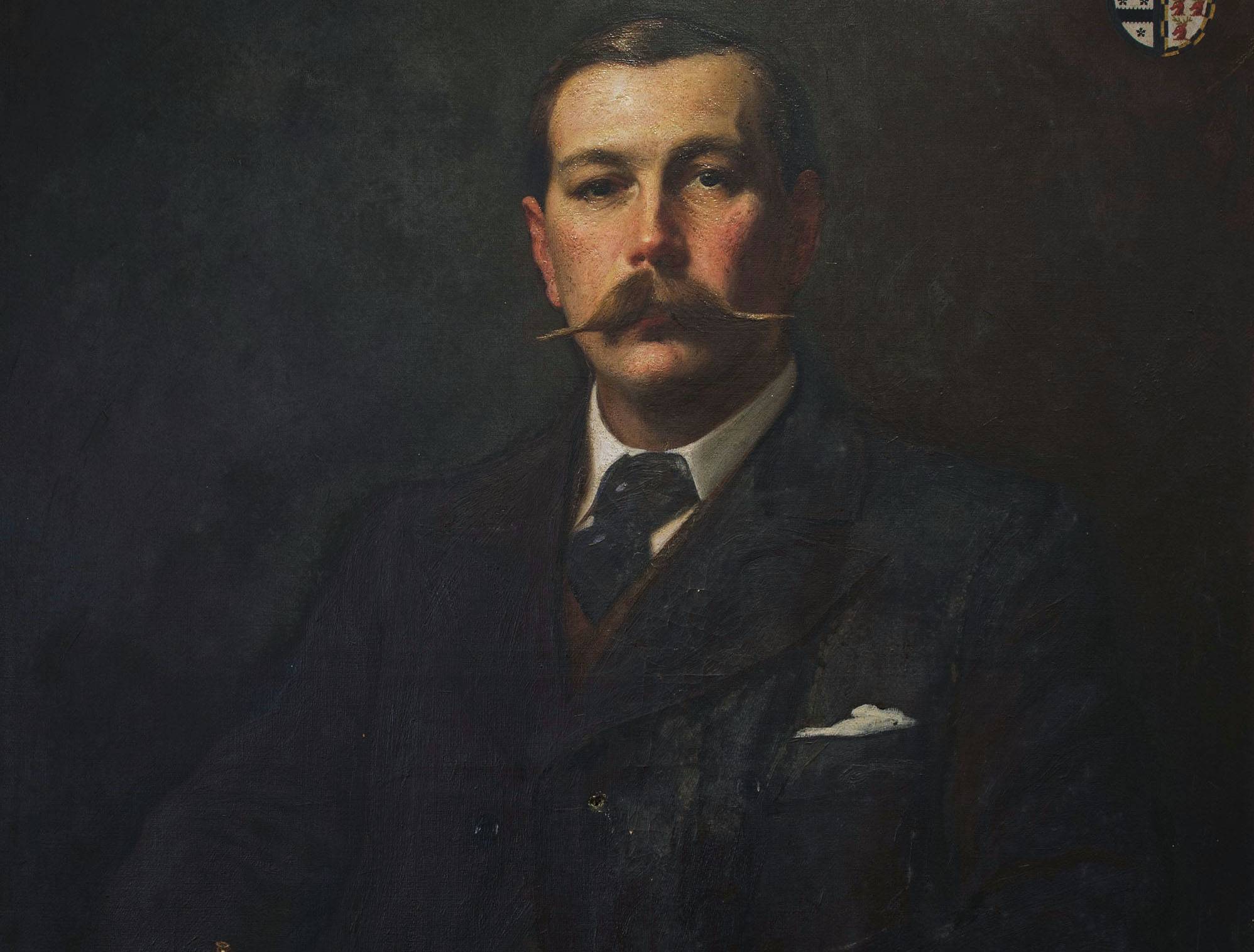 Arthur Conan Doyle portrait in color in black suit