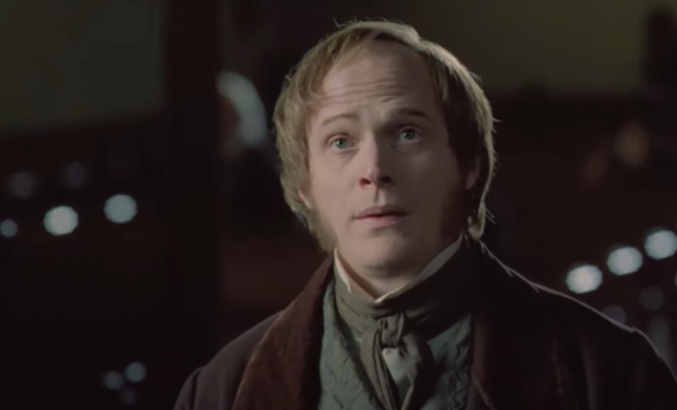 Paul Bettany as  Charles Darwin in Creation sad in church