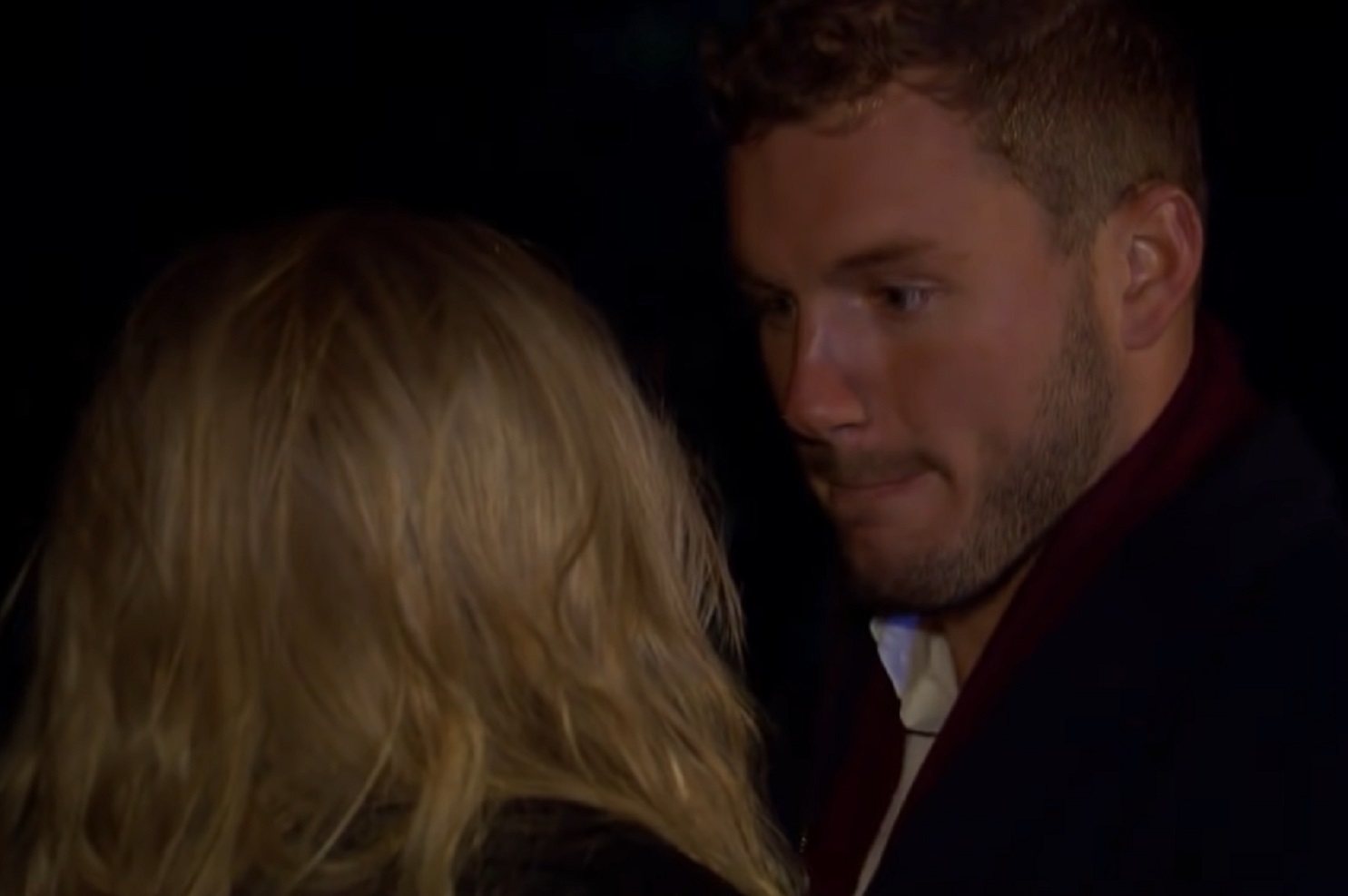 Screenshot: Colton Underwood is looking at Cassie outside - from The Bachelorette (American Tv Series)