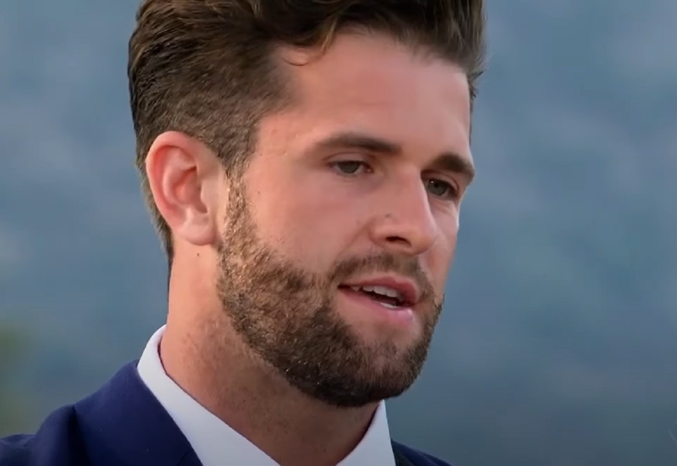 Screenshot: Jed Wyatt is looking at side and talking - from The Bachelorette (American Tv Series)