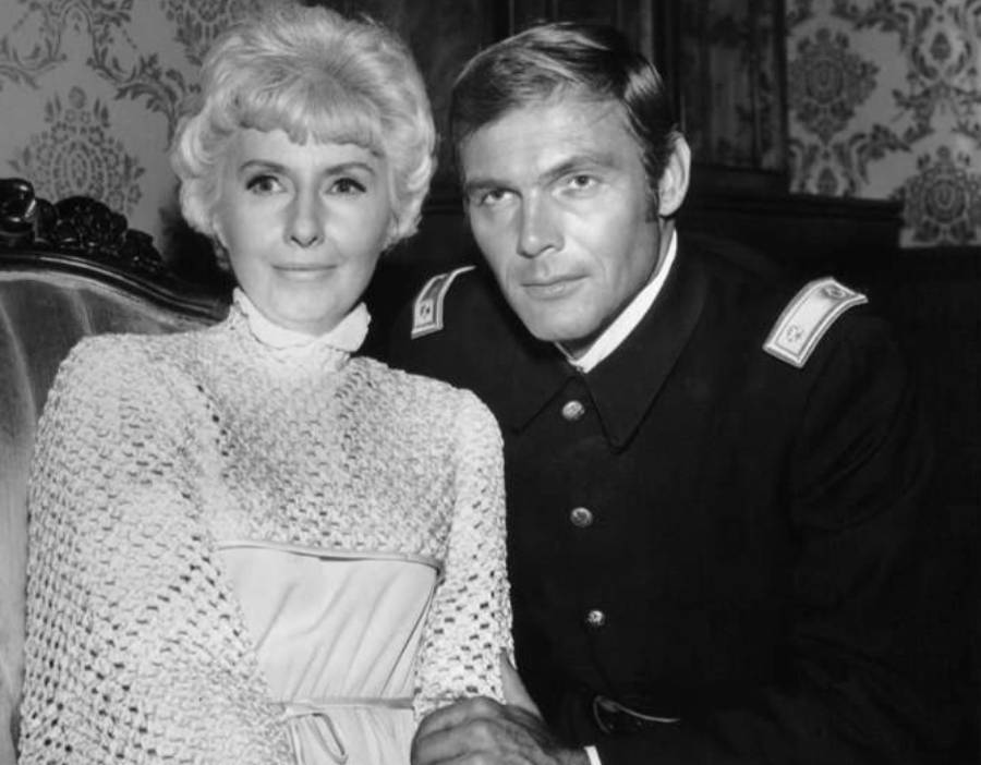 Barbara Stanwyck Adam West Big Valley 1968 looking at the camera