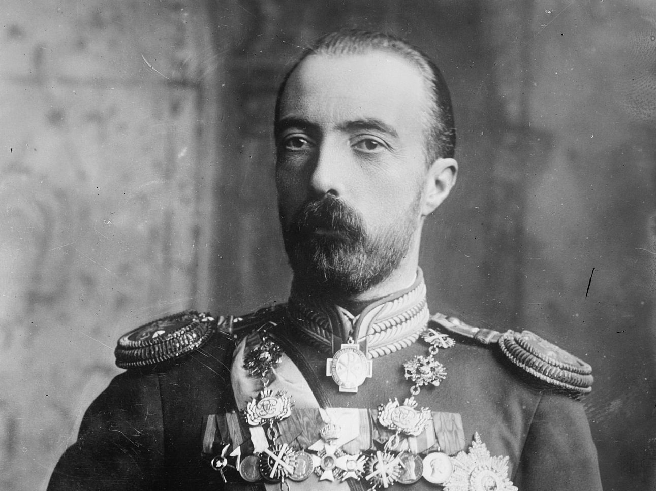 B&W photo of Grand Duke Michael Of Russia In Uniform ,looking at side.