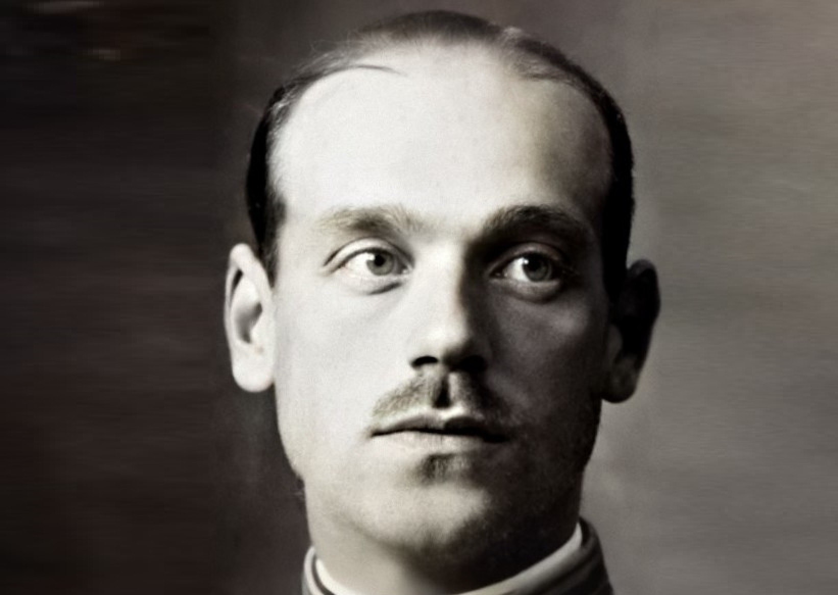 B&W photo of Grand Duke Mikhail Alexandrovich Romanov looking at side - 1914