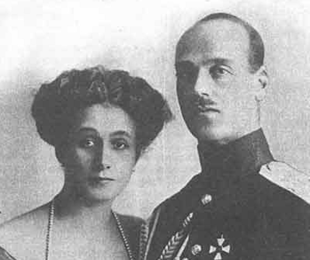 Duke Michael And Natalia Brasova seating and looking at camera - circa 1905-1910