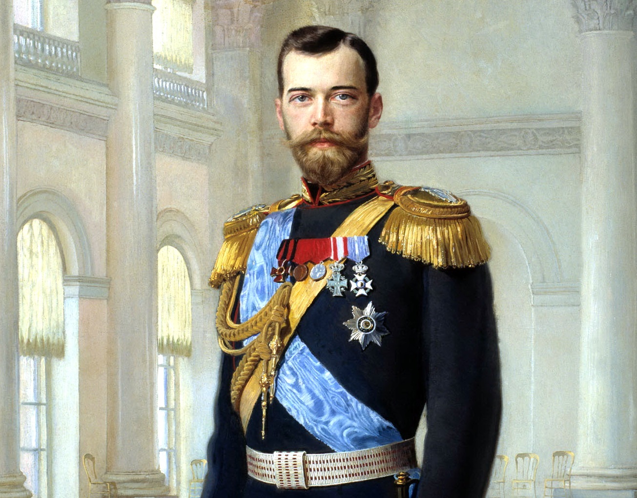 Painting portrait of Nicholas II Of Russia standing in military uniform - circa 1900
