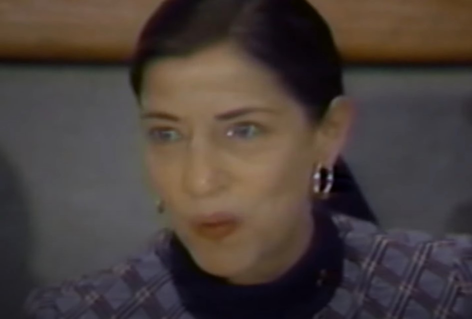 Ruth Bader Ginsburg speaking at event in blue suit