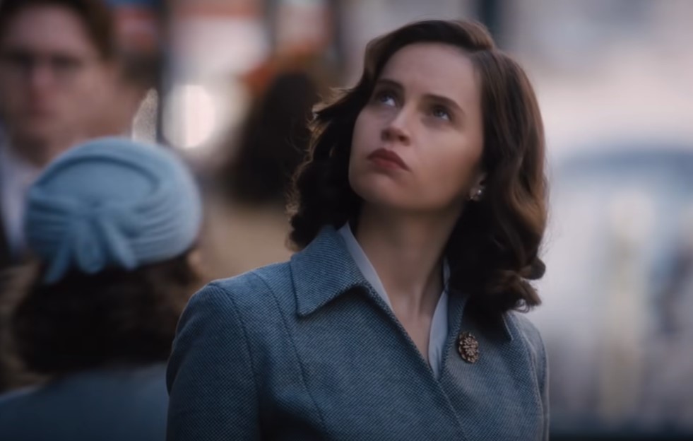 Felicity Jones as Ruth Bader Ginsburg in blue suit