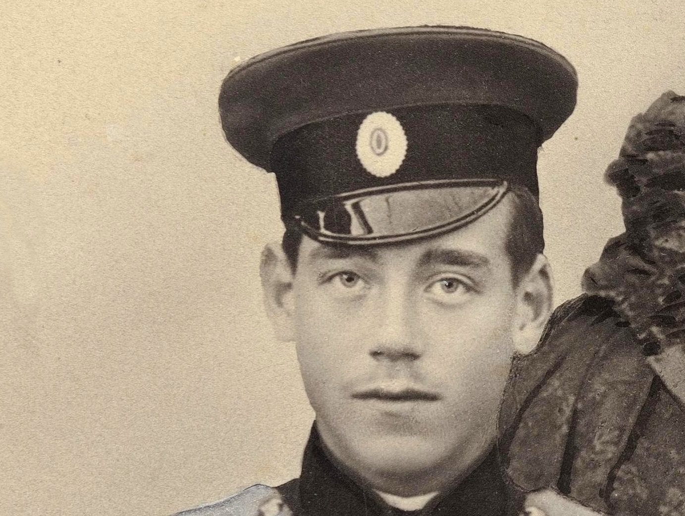 Grand Duke Mikhail Alexandrovich Romanov wearing military hat looking at front - 1897