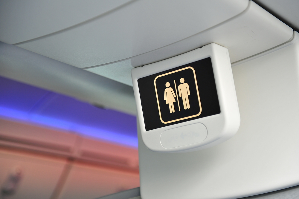 Toilet sign in a Boeing 787 Dreamliner