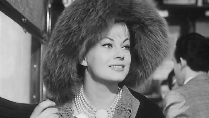 Anita Ekberg in fur coat and necklace