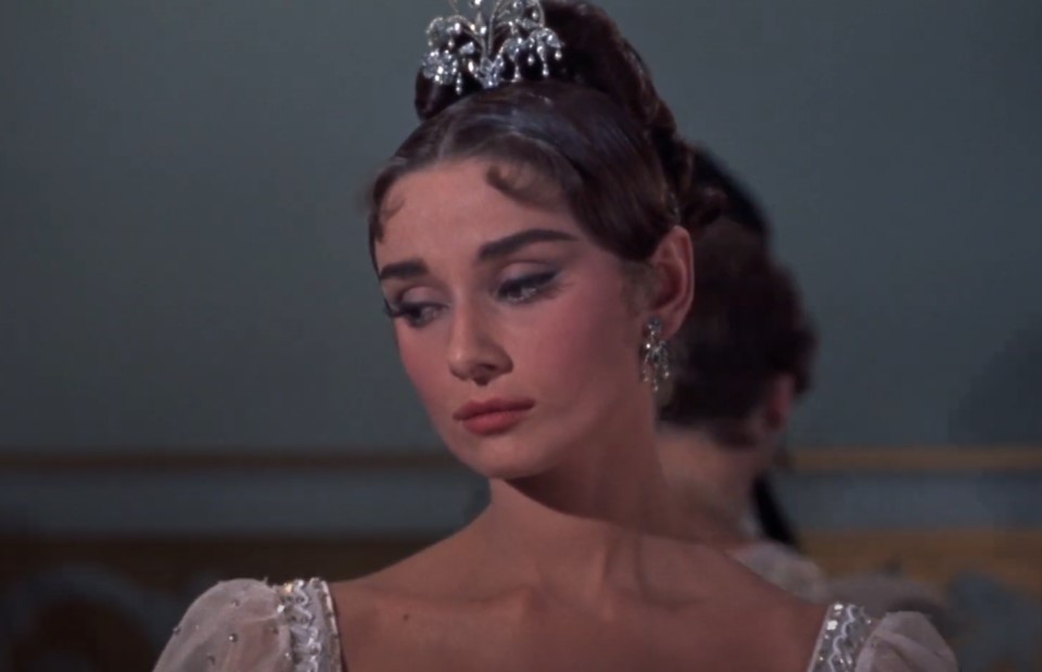 Audrey Hepburn in War and Peace wearing silver dress