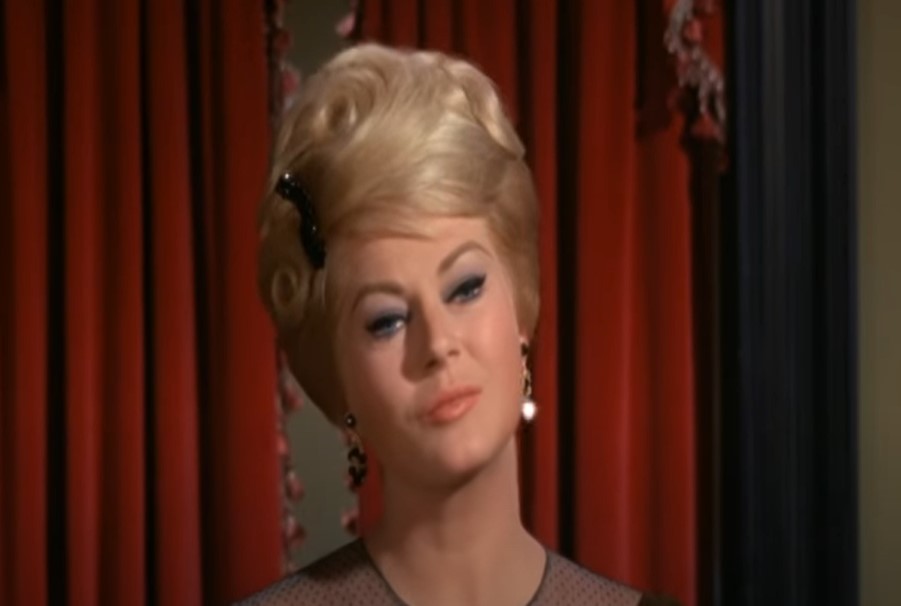 Anita Ekberg in 4 for Texas  wearing dress and jewels