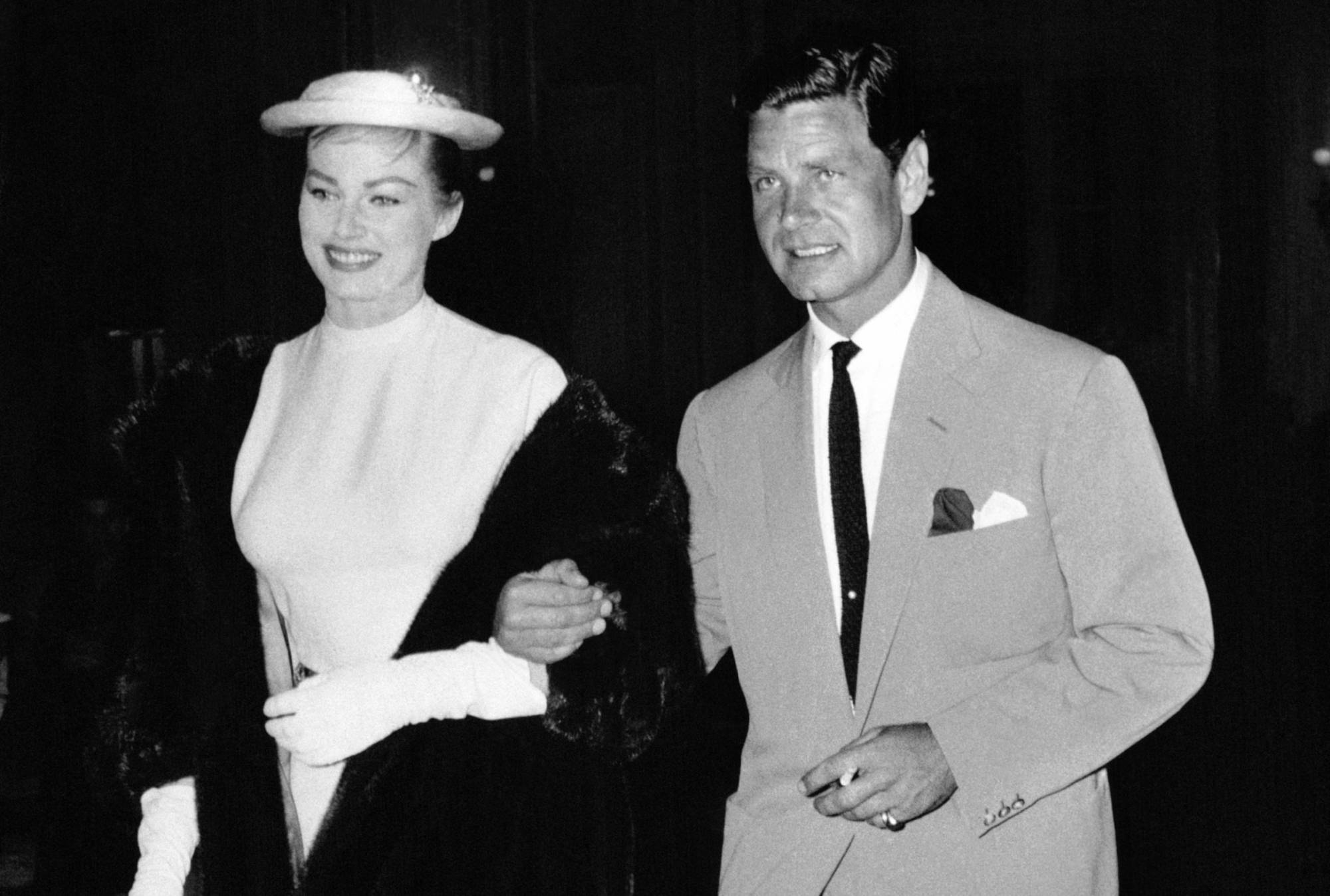 Anita Ekberg and her fiance British actor Anthony Steel in formal wear