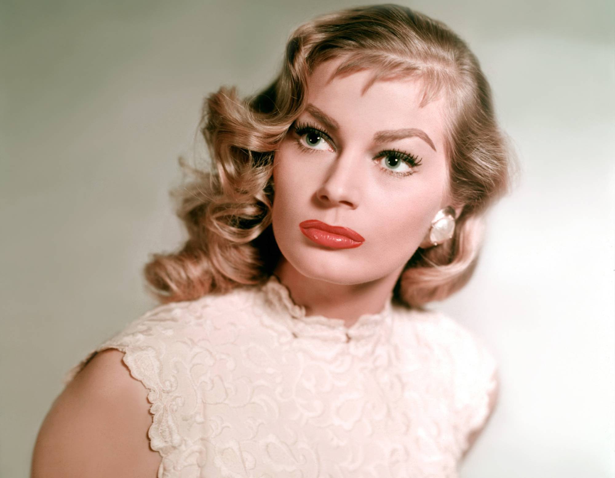 Actress Anita Ekberg in white top