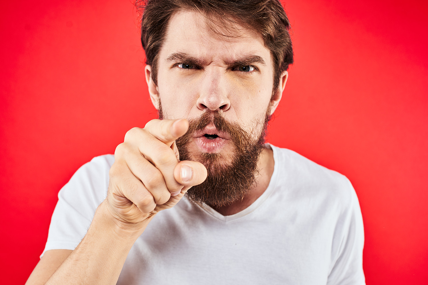Angry Bearded Man Pointing At The Camera