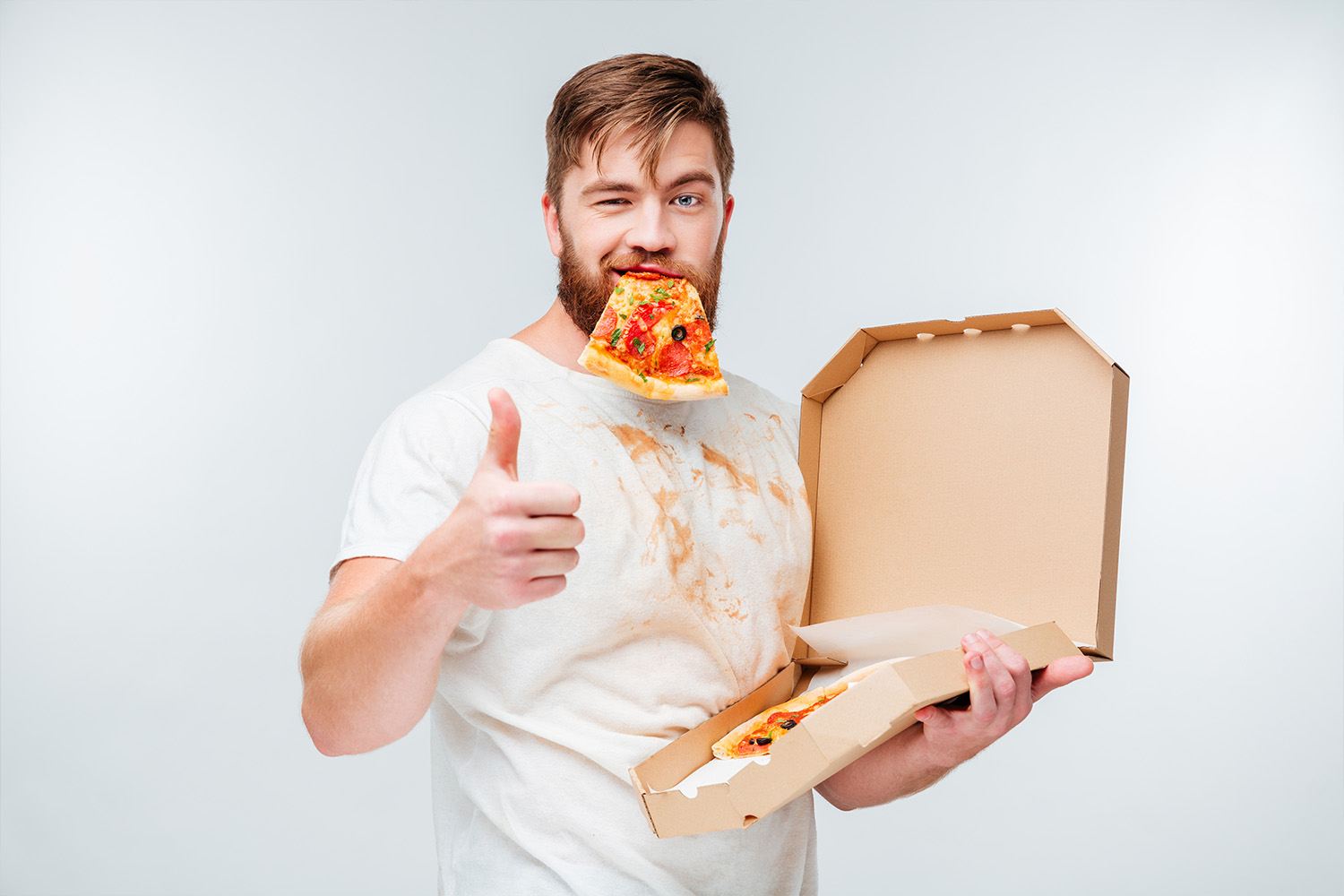 Sloppy Guy Eating Pizza