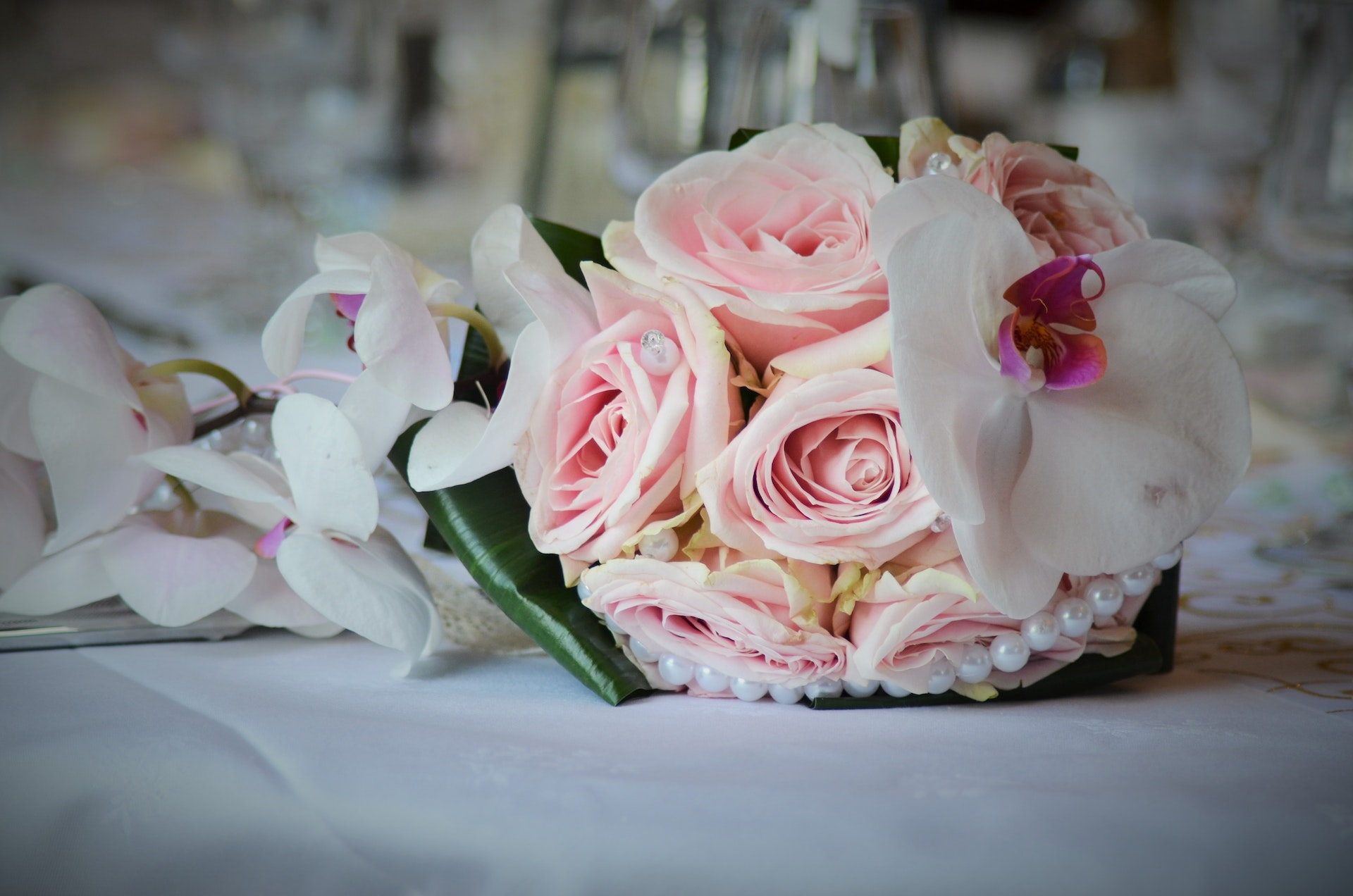 wedding bouquet placed on a table