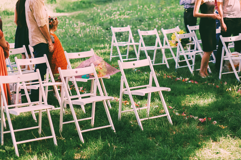 wedding guests on a field