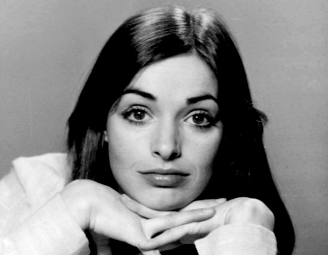 B&W portrait of Adrienne La Russa looking at camera - 1975