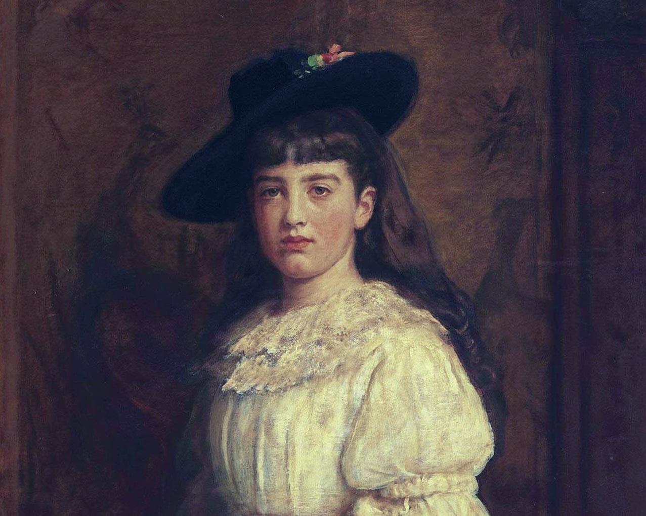 Painting of Gertrude Vanderbilt Whitney (13 years) ,looking at front  - 1888