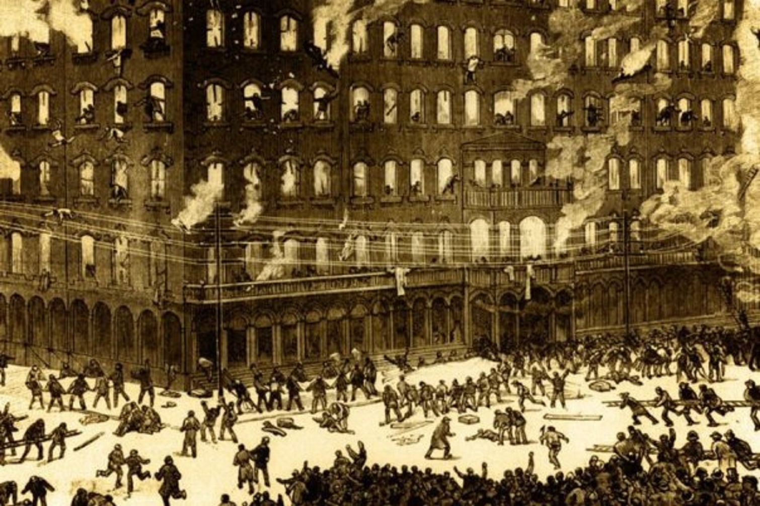 B&W photo Newhall House hotel fire - 1883